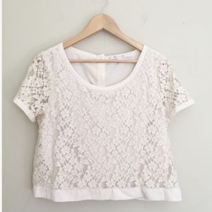 Lauren Conrad Cream Lace Bow Blouse